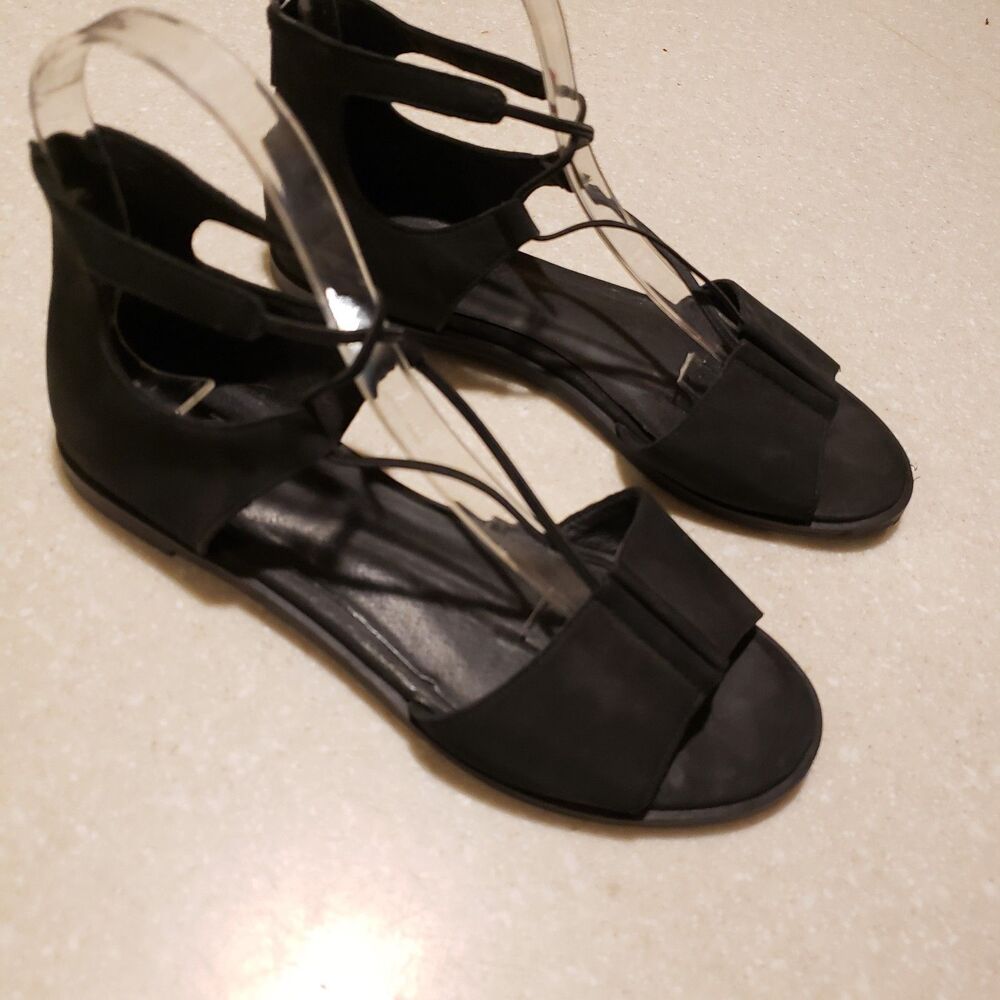 Eileen Fisher Womens Rose Tumbled Leather Gladiator Sandals Black Slip On 7.5